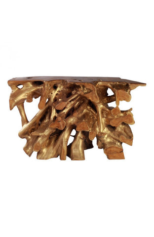 Dino Console Table Natural & Antique Gold